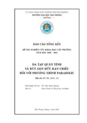 Đề tài nghiên cứu khoa học cấp trường đa tạp quán tính và rút gọn hữu hạn chiều đối với phương trình parbonlic