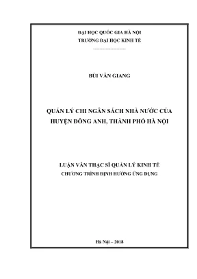 Luận Văn Thạc Sĩ Quản Lý Kinh Tế: Chi Ngân Sách Nhà Nước