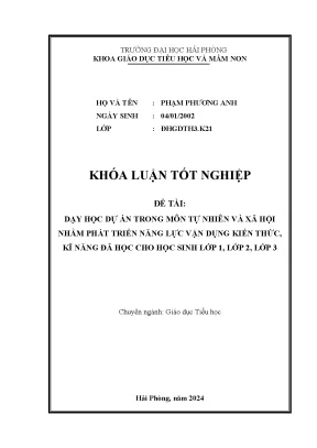 Khóa Luận Tốt Nghiệp: Dạy Học Dự Án Môn Tự Nhiên Và Xã
