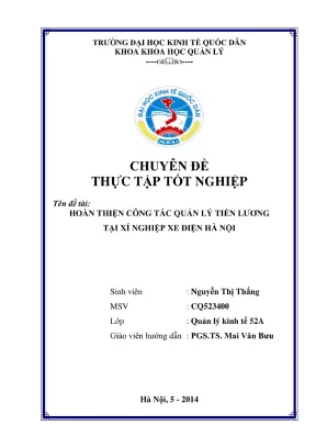 Hoàn thiện công tác quản lý tiền lương tại Xí nghiệp Xe