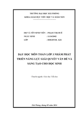 Khóa luận tốt nghiệp: Dạy Toán lớp 3 phát triển năng lực
