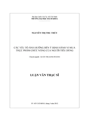 Các yếu tố ảnh hưởng đến ý định mua thực phẩm chức năng
