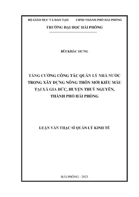 Luận Văn Thạc Sĩ: Quản Lý Kinh Tế & Xây Dựng Nông Thôn
