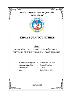 Khóa Luận Tốt Nghiệp: Đầu Tư Trực Tiếp Nước Ngoài Tại