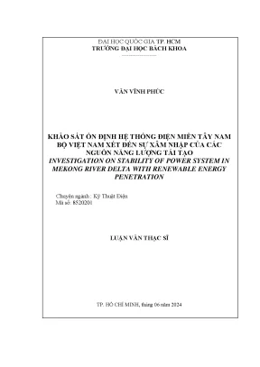 Khảo sát ổn định hệ thống điện miền Tây Nam Bộ với sự
