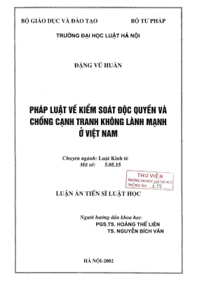 Luận án tiến sĩ: Pháp luật kiểm soát độc quyền và chống 