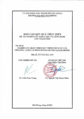 Nghiên cứu hoàn thiện quy trình sản xuất lúa Vĩnh Hòa 