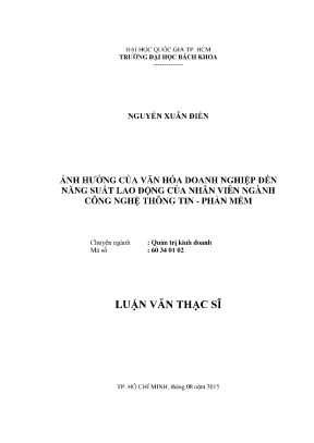 Luận văn thạc sĩ quản trị kinh doanh ảnh hưởng của văn hóa doanh nghiệp đến năng suất lao động của nhân viên ngành công nghệ thông tin phần mềm