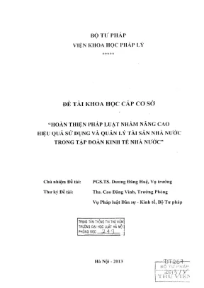 Đề tài khoa học cấp cơ sở hoàn thiện pháp luật nhằm nâng cao hiệu quả sử dụng và quản lý tài sản nhà nước trong tập đoàn kinh tế nhà nước