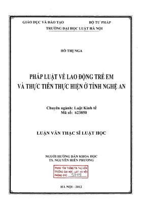 Luận văn thạc sĩ luật học pháp luật về lao động trẻ em và thực tiễn thực hiện ở tỉnh nghệ an