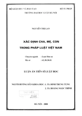 Luận Án Tiến Sĩ Luật Học: Xác Định Cha Mẹ Con Theo Pháp