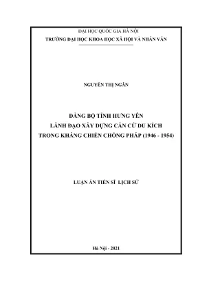 Luận án tiến sĩ: Lịch sử Đảng bộ tỉnh Hưng Yên lãnh đạo