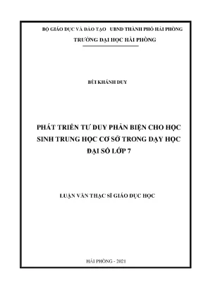 Phát Triển Tư Duy Phản Biện Cho Học Sinh Lớp 7 Qua Dạy