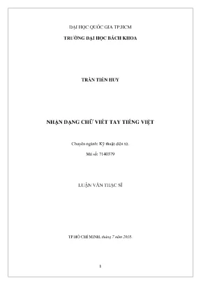 Luận Văn Thạc Sĩ Kỹ Thuật Điện Tử: Nhận Dạng Chữ Viết
