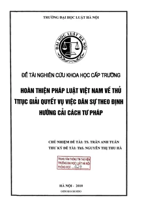 Hoàn thiện pháp luật Việt Nam về thủ tục giải quyết vụ 