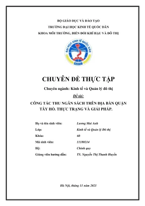 Thực trạng và giải pháp công tác thu ngân sách tại quận
