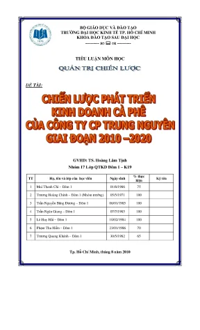 Chiến lược phát triển kinh doanh Trung Nguyên 2010-2020: 