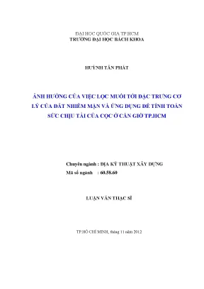Ảnh hưởng của lọc muối đến đặc trưng cơ lý đất nhiễm mặn