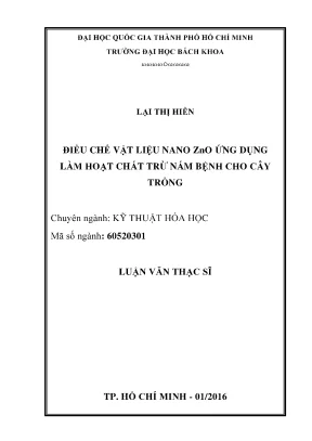 Luận Văn Thạc Sĩ: Điều Chế Vật Liệu Nano ZnO Ứng Dụng
