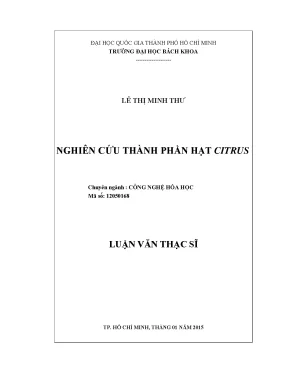 Luận Văn Thạc Sĩ Công Nghệ Hóa Học: Nghiên Cứu Thành