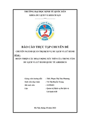 Hoàn thiện hoạt động xúc tiến tại trung tâm du lịch và 
