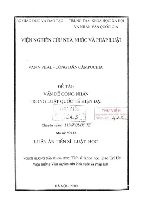 Luận án tiến sĩ luật học: Công nhận trong luật quốc tế