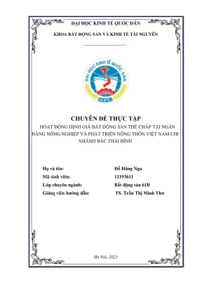 Hướng dẫn thực tập định giá bất động sản thế chấp tại 