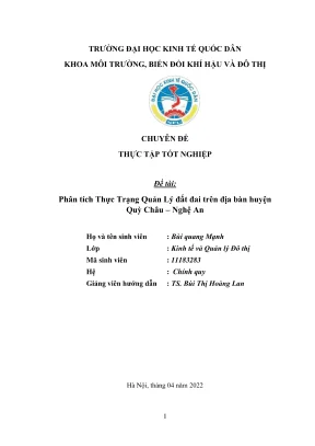 Phân tích thực trạng quản lý đất đai tại huyện Quỳ Châu,