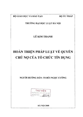 Hoàn thiện pháp luật về quyền chủ nợ của tổ chức tín