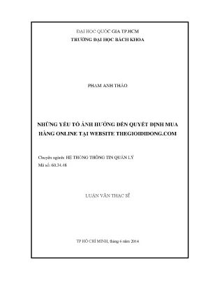 Luận văn thạc sĩ: Yếu tố ảnh hưởng quyết định mua hàng