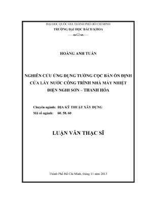 Nghiên cứu ứng dụng tường cọc bản ổn định cửa lấy nước