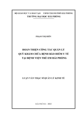 Hoàn Thiện Quản Lý Quỹ Khám Chữa Bệnh Bảo Hiểm Y Tế Tại