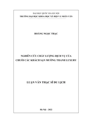 Luận Văn Thạc Sĩ Du Lịch: Nghiên Cứu Chất Lượng Dịch Vụ