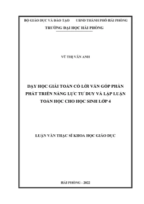 Luận Văn Thạc Sĩ: Dạy Giải Toán Có Lời Văn Phát Triển Tư