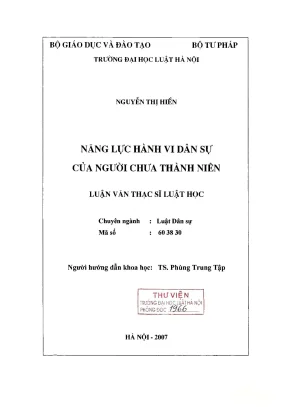 Luận Văn Thạc Sĩ Luật Học: Năng Lực Hành Vi Dân Sự Của