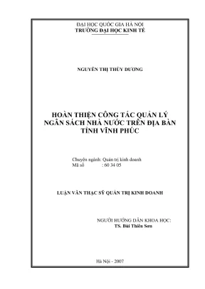 Hoàn Thiện Quản Lý Ngân Sách Nhà Nước Tại Tỉnh Vĩnh Phúc