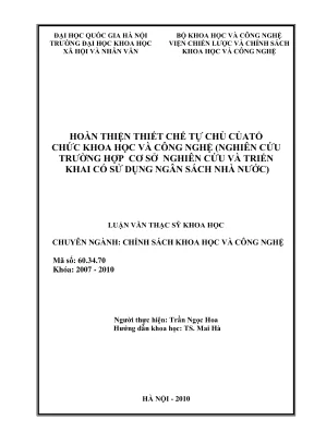 Hoàn thiện thiết chế tự chủ cho tổ chức khoa học và công 