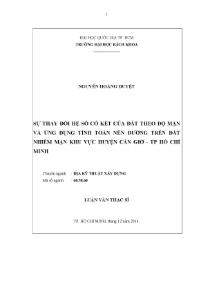 Nghiên cứu hệ số cố kết đất theo độ mặn và ứng dụng tính