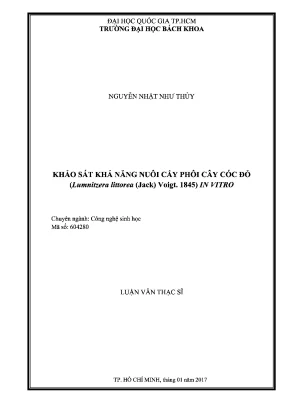 Khảo sát nuôi cấy phôi cây cóc đỏ Lumnitzera littorea