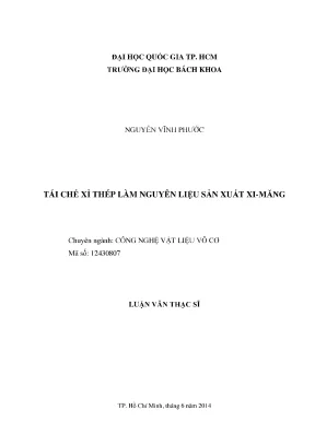 Luận Văn Thạc Sĩ: Tái Chế Xỉ Thép Làm Nguyên Liệu Sản 