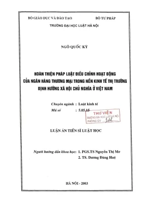 Hoàn thiện pháp luật điều chỉnh hoạt động ngân hàng