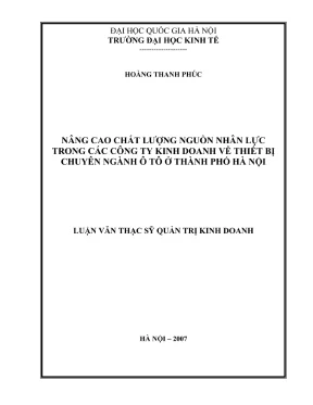 Luận Văn Thạc Sĩ: Nâng Cao Chất Lượng Nguồn Nhân Lực