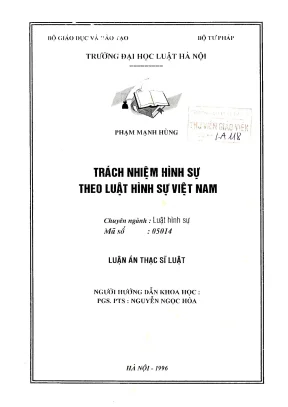 Luận Văn Thạc Sĩ Luật Học: Trách Nhiệm Hình Sự Theo Luật