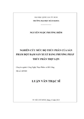 Nghiên cứu mức độ thủy phân bột đạm từ thịt lợn - Luận 