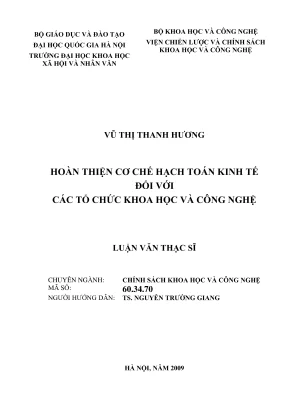 Hoàn Thiện Cơ Chế Hạch Toán Kinh Tế Cho Tổ Chức Khoa Học 