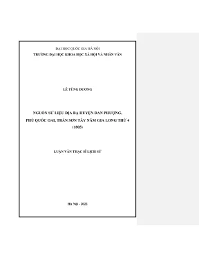 Luận Văn Thạc Sĩ: Nguồn Sử Liệu Địa Bạ Huyện Đan Phượng, 