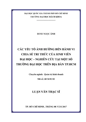 Các yếu tố ảnh hưởng đến hành vi chia sẻ tri thức của