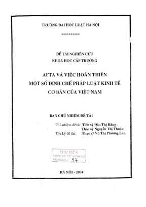 Nghiên cứu khoa học cấp trường: AFTA và hoàn thiện định
