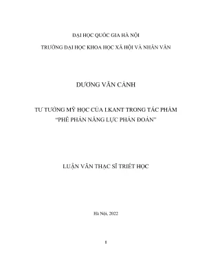Luận Văn Thạc Sĩ: Tư Tưởng Mỹ Học Của I. Kant Trong 'Phê
