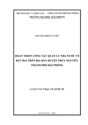 Hoàn Thiện Công Tác Quản Lý Nhà Nước Về Đất Đai Tại
